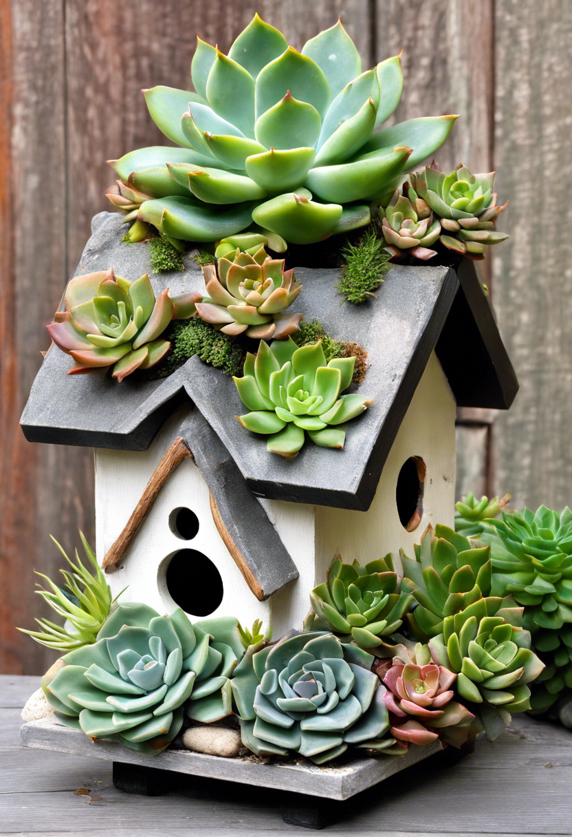 Succulent Birdhouse Planter Ideas