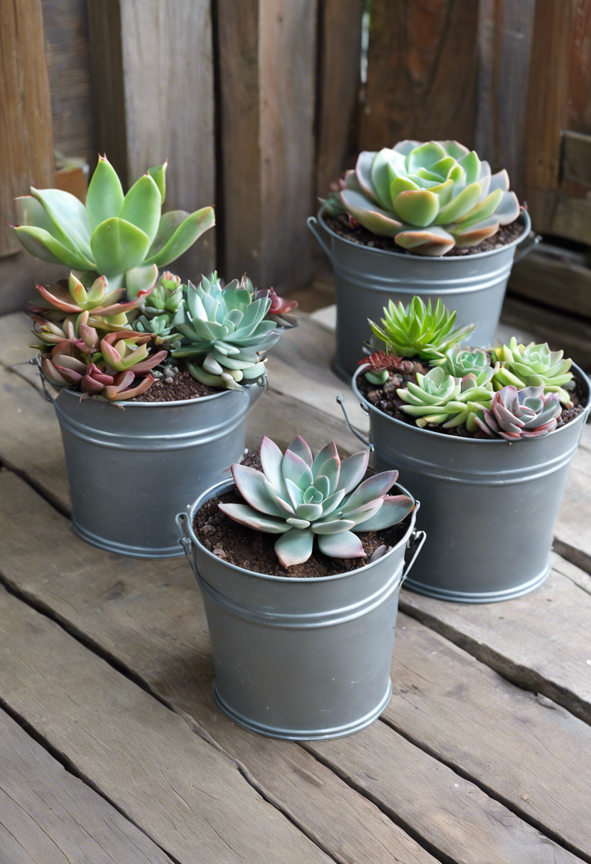 Succulent Metal Bucket Planters Ideas