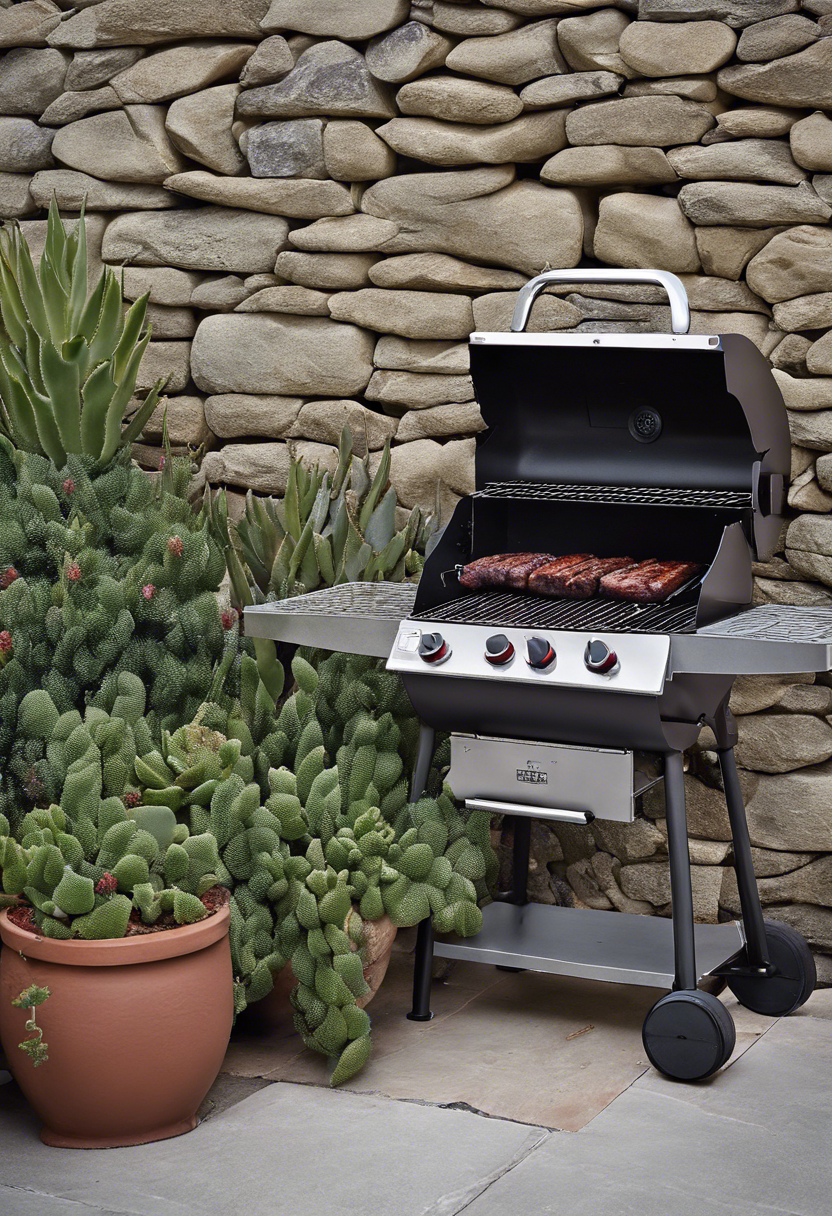 BBQ Succulent and Stone Wall
