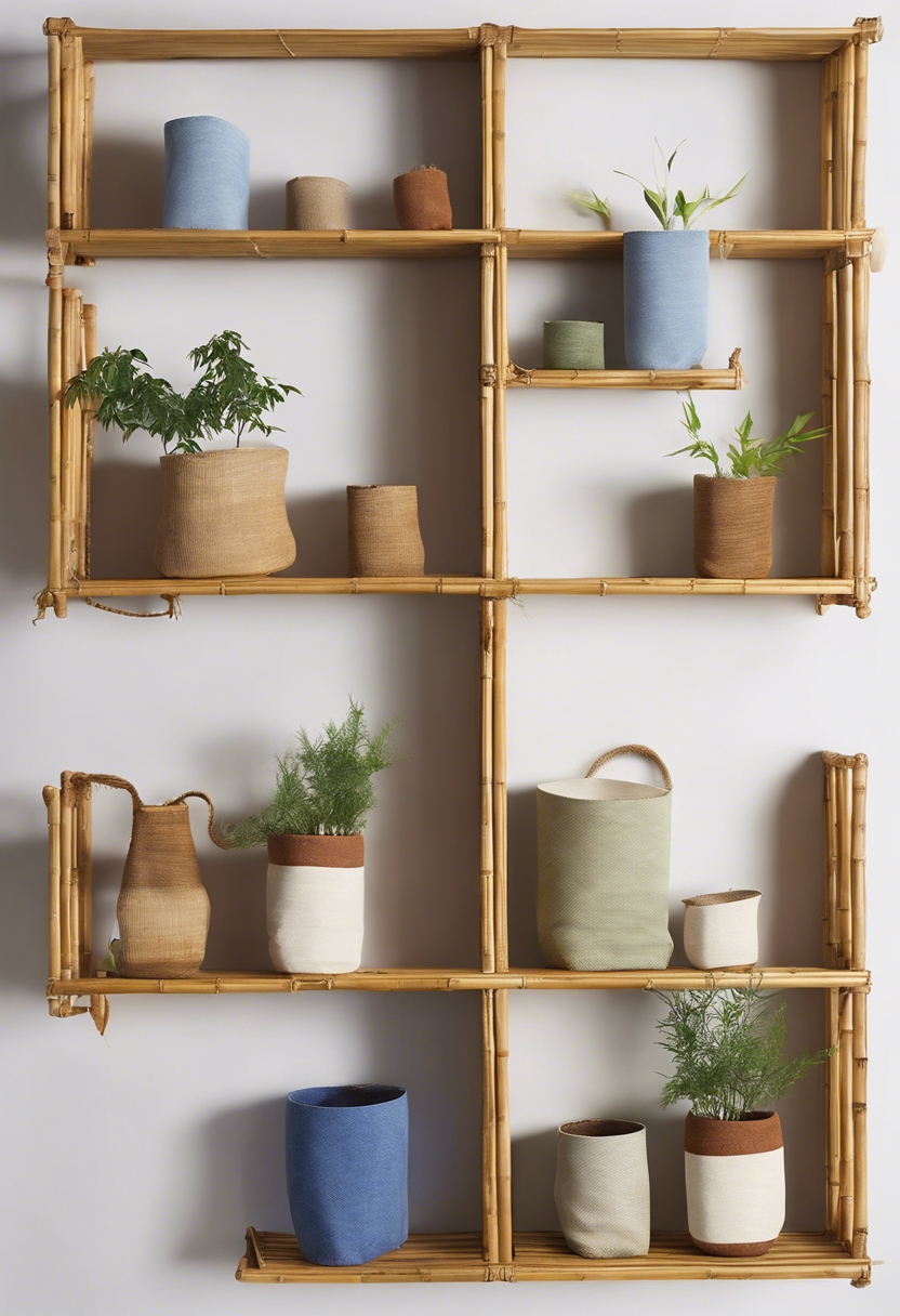Bamboo Shelves with Fabric Pots