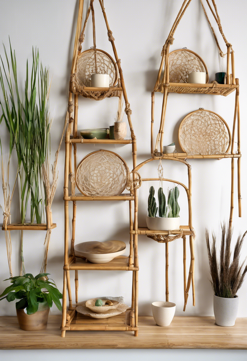 Bamboo Shelves with Macrame Hangers