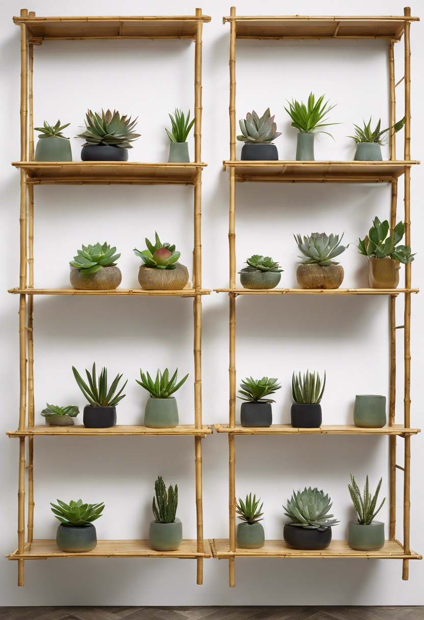 Bamboo Shelves with Succulent Frames